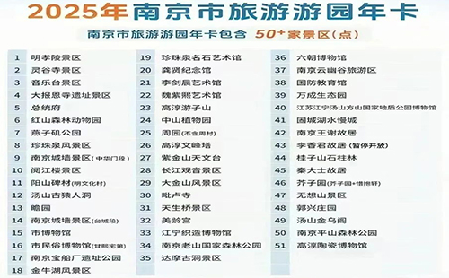 2025南京旅游年卡景點明細表和價格